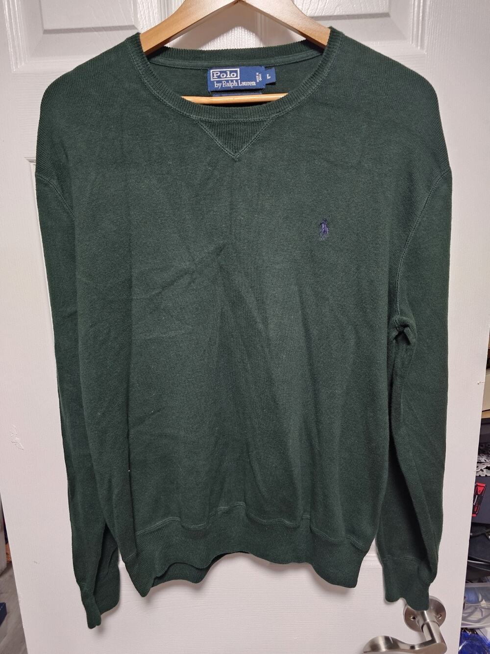 Polo Ralph Lauren Men Green 100% Cotton Crew Neck Sweater Sz Large